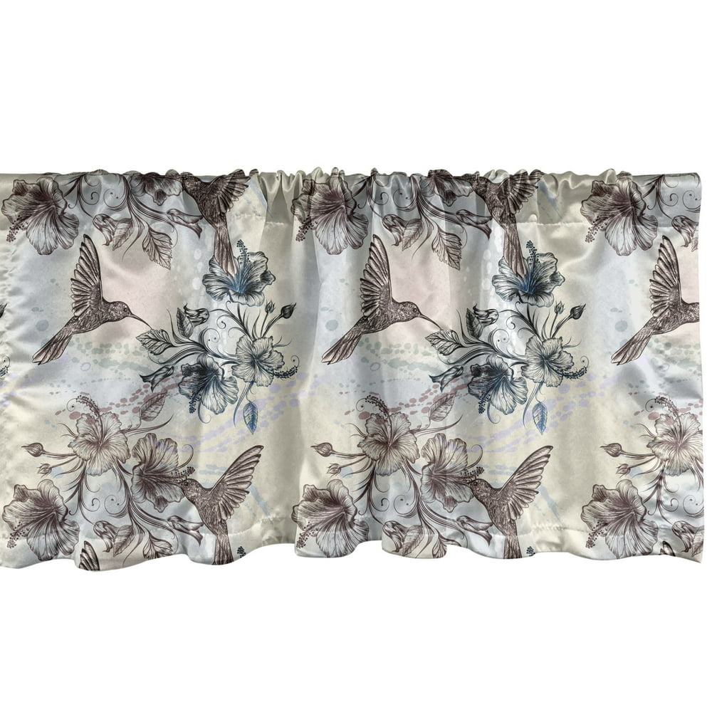 Ambesonne Hummingbird Window Valance, Birds and Hibiscus Flowers