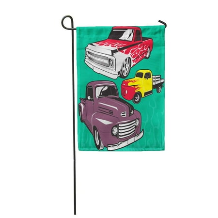 Custom Garden Flag Banner SIDONKU Pickup Vintage Hot Rod Trucks Antique Fire Clip Custom Garden Flag Decorative Flag House Banner 28x40 inch ()