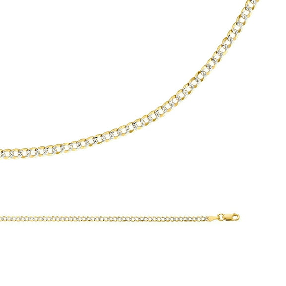 Solid 14k Yellow White Gold Necklace Cuban Chain Diamond Cut Curb Pave Thin Two Tone 2.7 mm 16 inch