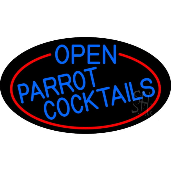 Blue Open Parrot Cocktails Oval With Red Border LED Neon Sign 20 x 37 - inches, Clear Edge Cut Acrylic Backing, with Dimmer - Bright and Premium built indoor LED Neon Sign for Bar decor.
