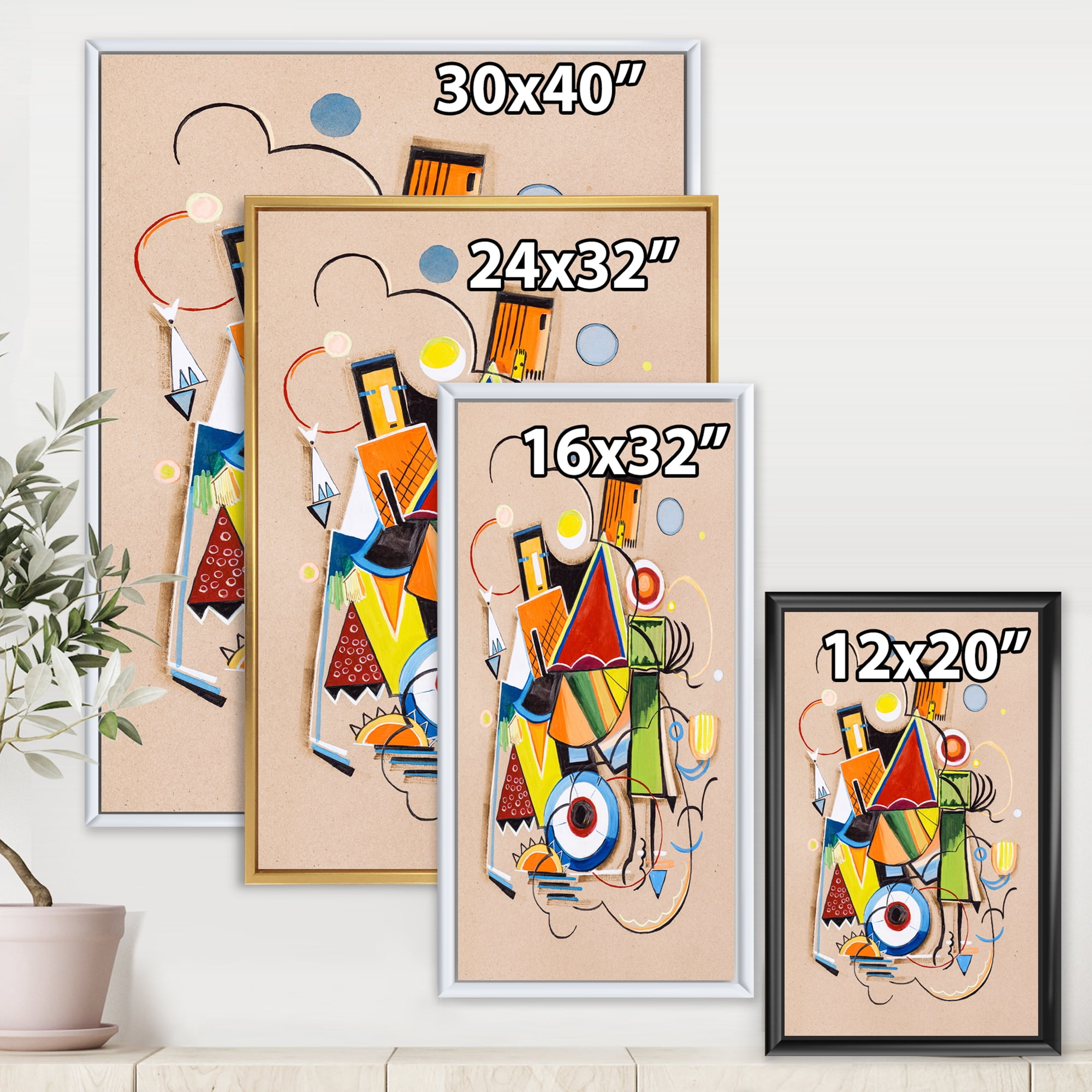 Designart 'Abstract Compositions Of Colored Geometric I' Modern Framed Canvas Wall Art Print