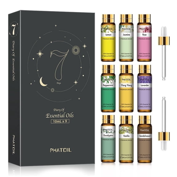 PHATOIL Pure Essential Oils Set for Candle Making, Diffusers, Fragrance, Aromatherapy Scents, 9X10Ml