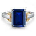 thumbnail image 3 of Gem Stone King 925 Silver and 10K Yellow Gold Blue Created Sapphire Solitaire Engagement Ring for Women | 4.00 Cttw | Emerald Cut 10X8MM | Available in Size 5,6,7,8,9, 3 of 6