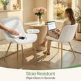 thumbnail image 3 of Modern Faux Leather Dining Chairs Set of 2, Upholstered Dining Side Chairs with Metal Legs, Comfort Backrest Chair For Kitchen Dining Room Cafe(White, Gold Legs), 3 of 11