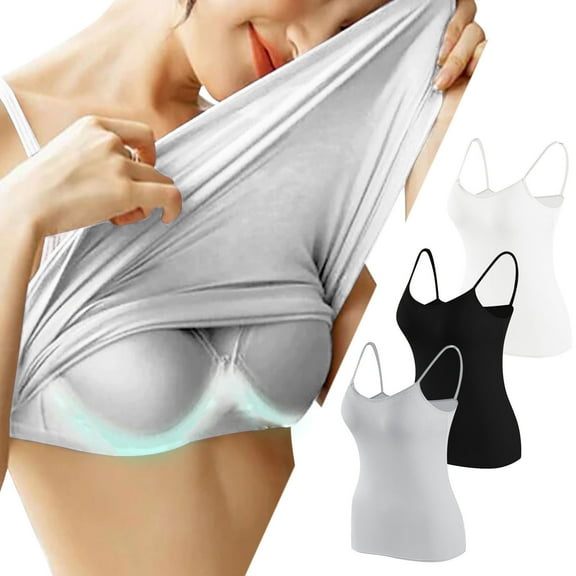 Alkepwun 3 Pack Womens Camisole Adjustable Strap Tank Tops with Shelf Bra Basic Layer Light Support Yoga Workout Tops Soft Undershirts Camis