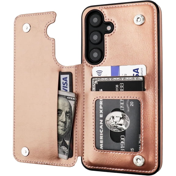 REQO for Samsung Galaxy S25 Plus Wallet Case with Card Holder, PU Leather Kickstand Card Slots Case, Double Magnetic Clasp and Durable Shockproof Cover 5G 6.7 Inch