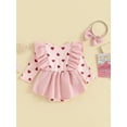 thumbnail image 4 of Bslissey Valentines Day Baby Girls Romper Dress Heart Print Ruffle Long Sleeve Corduroy Skirt Hem Bodysuit with Headband 3M 6M 12M 18M Newborn Infant Sweet Clothes, 4 of 9