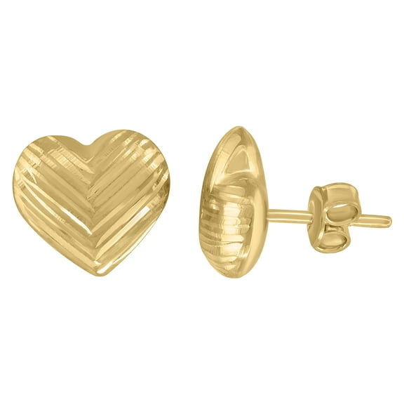 14k Yellow Gold Womens Textured Heart Stud Post Earrings Jewelry Gift for Women