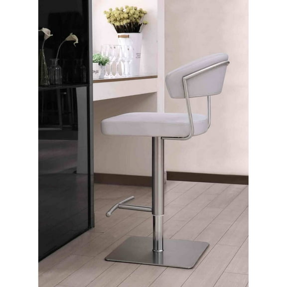 Whiteline Modern Living White Maureen Contemporary, Fuax Leather and Stainless Steel Bar Stool
