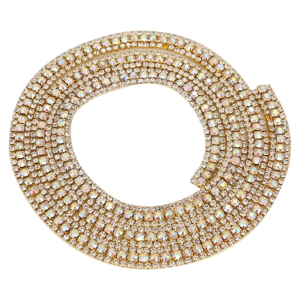 Rollo de malla de diamante de 3 filas con cinta decorativa de diamantes de imitación brillantes (dorado)
