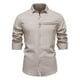 thumbnail image 1 of pstuiky camisas de manga larga para hombre, Camisa informal de manga larga con solapa y botones de color sólido para exteriores para hombre. Tops casuales para hombres l, 1 of 3