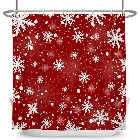 Snowflakes Shower Curtains Red White Christmas Abstract Xmas Snow Bathroom Decor Winter Holiday Festival New Year Rustic Farmhouse Kids Shower Curtain Waterproof Fabric with Hooks,72x84