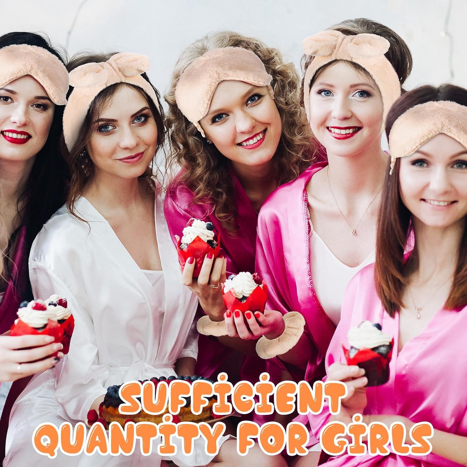 48 Pieces Spa Party Supplies 12 Spa Headband 12 Plush Sleep Eye Mask 12 Velvet Scrunchies 12 Organza Bags for Sleepover Slumber Party Favors Graduation Gift(Beige)