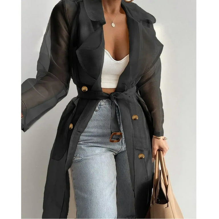 Mesh trench coat plus size cheap