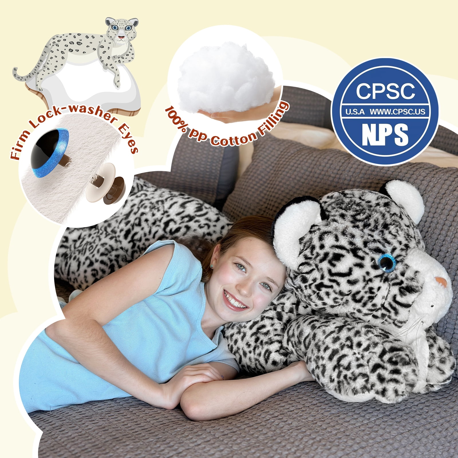 MorisMos 47'' Giant Snow Leopard Stuffed Animal Plush Pillow
