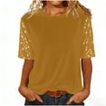 thumbnail image 2 of QATAINLAV Womens Fashion Sequin Glitter Short Sleeve Shirts Dressy Casual Crewneck Velvet Blouse Elegant Evening Party Tees Tops, Beige, XXL, 2 of 5