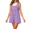 thumbnail image 3 of DDAPJ pyju Womens Plaid Romper Summer Casual Shorts Jumpsuit Cute Tie Straps Sleeveless Gingham Short Overalls Purple M, 3 of 8