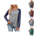 thumbnail image 1 of Chemises à Manches Longues pour Femmes 2026 Mode Printemps Col Rond Manches Raglan Coupe Décontractée T-Shirts Décontractés à Blocs de Couleur, 1 of 8