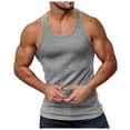 thumbnail image 2 of Linfrsh Tank Tops for Men Breathable Sleeveless Round Neck T Shirt Tops Loose Running Ribbed Tank Top Men Grey,M, 2 of 5