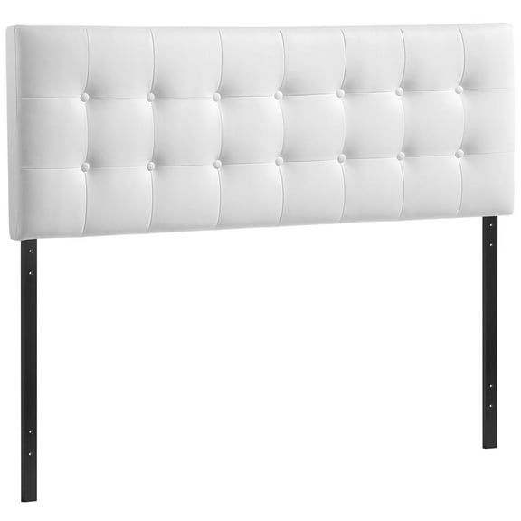 Modern Contemporary King Size Vinyl Headboard, White Faux Leather