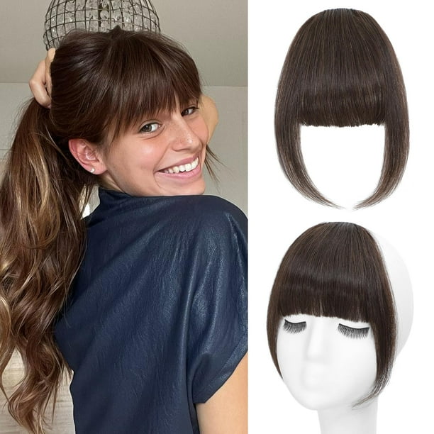 Pinza para el pelo Carendia Bangs, cabello humano, flequillo francés marrón mediano