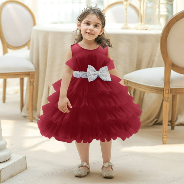 Robes pour Filles Enfants Robes de Cérémonie pour Filles Robe Rouge pour Filles Robes de Bal pour Filles Robes de Pâques pour Filles 4-5 Ans