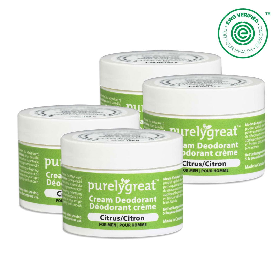 4 Pack Purelygreat Natural Deodorant Cream Citrus for Men 50g