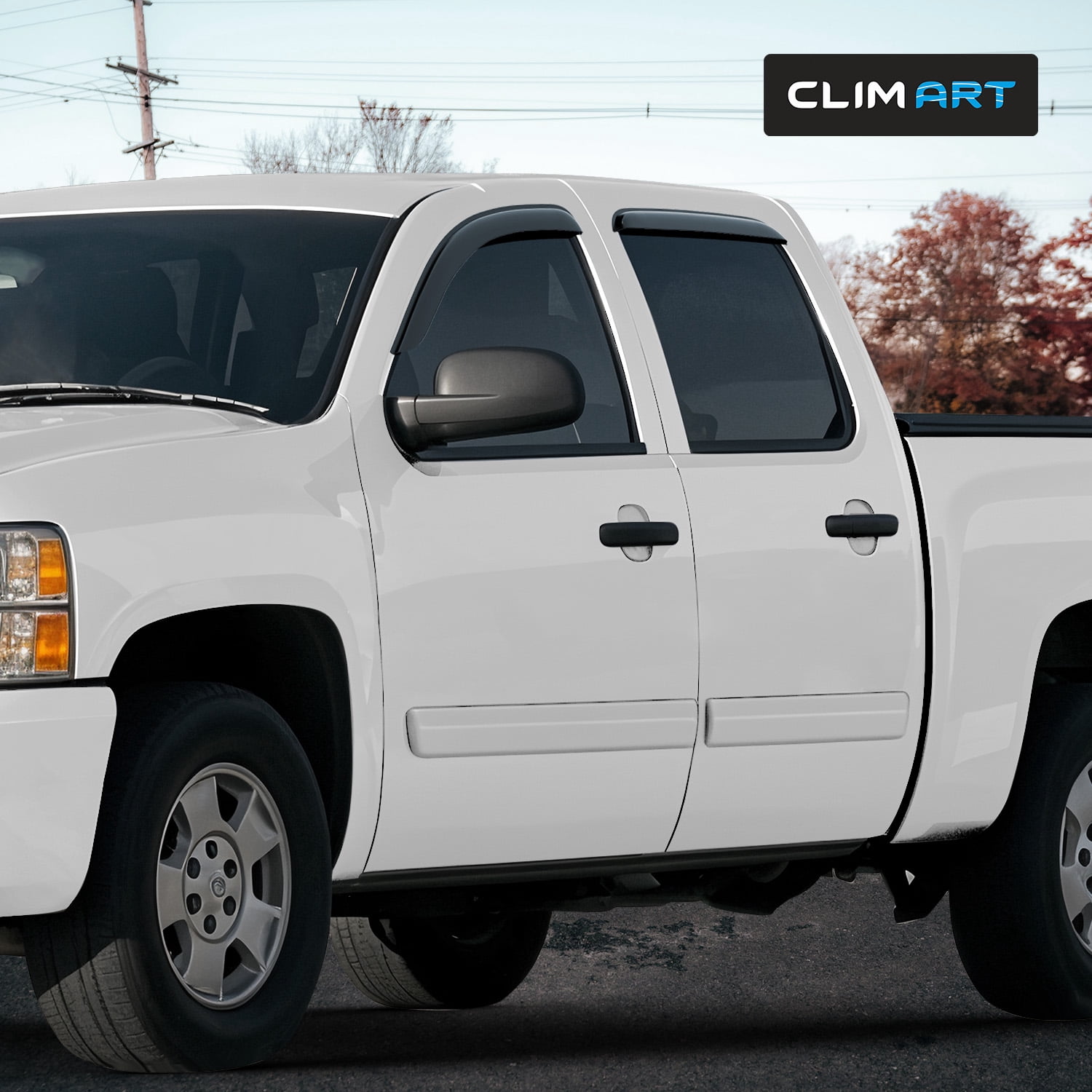 CLIM ART Incredibly Durable Rain Guards Chevrolet (Chevy) Silverado/GMC Sierra 1500 2007-2013 Crew Cab, Tape-on Window Deflectors, Vent Deflector, Vent Window Visors, Truck Accessories, 4pcs- 407003