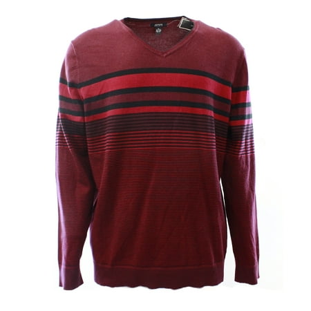Mens Classic V-neck Sweater - Alfani NEW Red Black Mens Large L V-Neck Pullover Stripe Knit Sweater $69 #253