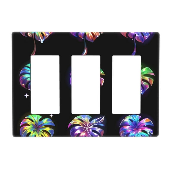 Glowing Leafs Switch Cover Decorative Wall Plate 3-Gang Screwless Standard Size