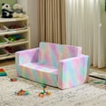 thumbnail image 5 of Ktaxon Convertible Sofa for Little Ones, 2-in-1 Toddler Couch with Side Pockets, Foldable Nap Lounge for Playroom or Bedroom 2 Seat Pink, 5 of 7