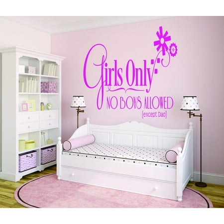 Girls Wall Decals - Custom Wall Decal Sticker : Girls Only No Boys Allowed (Except Dad) Bedroom Teen Baby 16x24 Inches