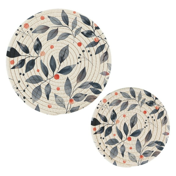Leaf Watercolor Pot Holders Set Trivets Hot Pads Cotton Mats for Cooking