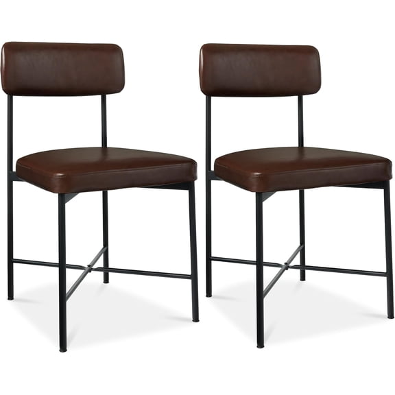 WSWJY Faux Leather Dining Chair Set of 2, Standard Height, Metal Frame Padded Cushions for Kitchen and Dining - Mocha Brown