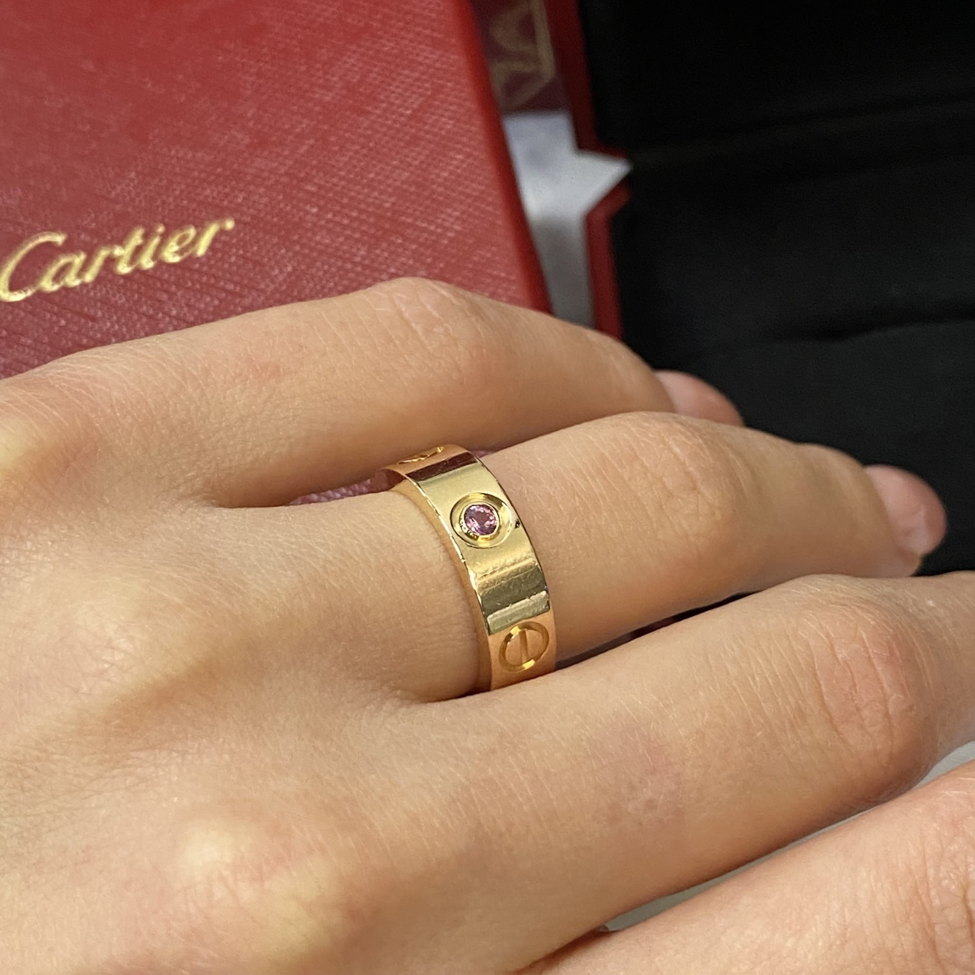 Cartier Love Pink Sapphire Ring 18K Rose Gold Size 50 US 5.25