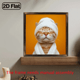 thumbnail image 2 of 1pc Wooden Framed Canvas Painting, a Cute Orange Cat Wearing a White Bathrobe, Popular Wall Hanging, Suitable for Office Corridor Home Living Room Decoration, Holiday Gift, Great Gift., 2 of 9