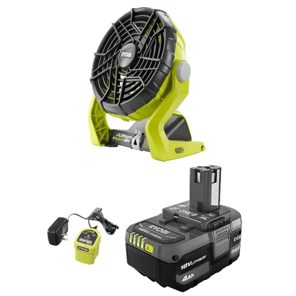 Ventilador portátil RYOBI ONE+ Hybrid de 18 V con batería y cargador de 4.0 Ah