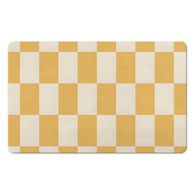 Luxurious Bathroom Runner Rug - Checkered, Non-Slip Long Bath Mat, 20x32 inches, Water-Absorbent, Soft Microfiber, Machine Washable.