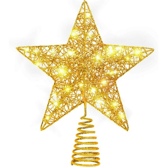 Christmas Tree Star: 8 inches Christmas Tree Topper Lighted Star Sparkling Christmas Tree Topper for Indoor Outdoor Xmas New Year Holiday Tree Decorations, Golden