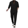 thumbnail image 3 of Men's Casual Long Sleeve Shirt and Pants Suit Set Solid Color Turndown Collar Button Down Top with Straight Leg Trousers Business Casual Work Office Travel Outfits | AESTIVO,Black XL, 3 of 8