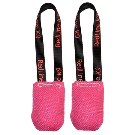 Bundle of 2 Pink French Linen 3 inch x 4 inch 1 Handle Pocket Tug Toys - Redline K9