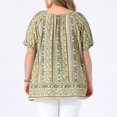 thumbnail image 3 of GRACE & GRANDEUR Women's Plus Size School College Summer Tops Boho Floral Print Round Neck Casual Blouse Puff Sleeve Vacation Top 3X Emerald Green, 3 of 6