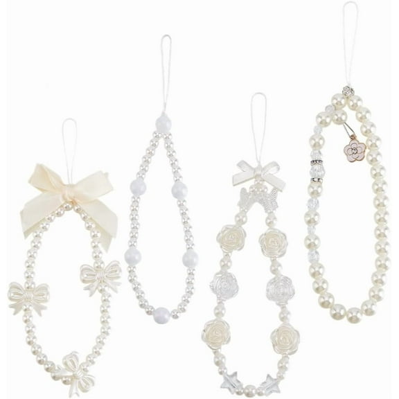4 Pcs Beaded Phone Charm Butterfly Bow Knot Phone Charm Decorative Lanyard Strap Cute Phone Charms for Cellular Telephones Keychain Backpack Wallet Pendants Decor