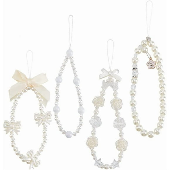 4 Pcs Beaded Phone Charm Butterfly Knot Phone Charm Decorative Lanyard Strap Cute Phone Charms for Cellular Telephones Keychain Backpack Wallet Pendants Decor