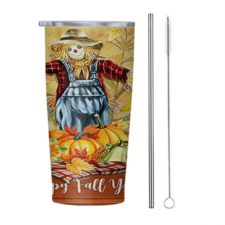 

Happy Fall You all Scarecrow 20oz Tumbler Insulated Stainless Steel Water Bottle Portable Travel Coffee Tea Mug Cup