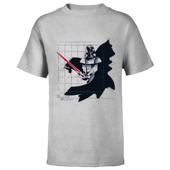 Star Wars Darth Vader Lightsaber Pose Grid Sketch - Short Sleeve T-Shirt for Kids - Customized-Athletic Heather