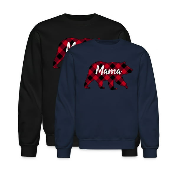 EcoLoom Rustic Mama Bear Red Buffalo Plaid Midweight Crewneck Sweatshirt Navy-L