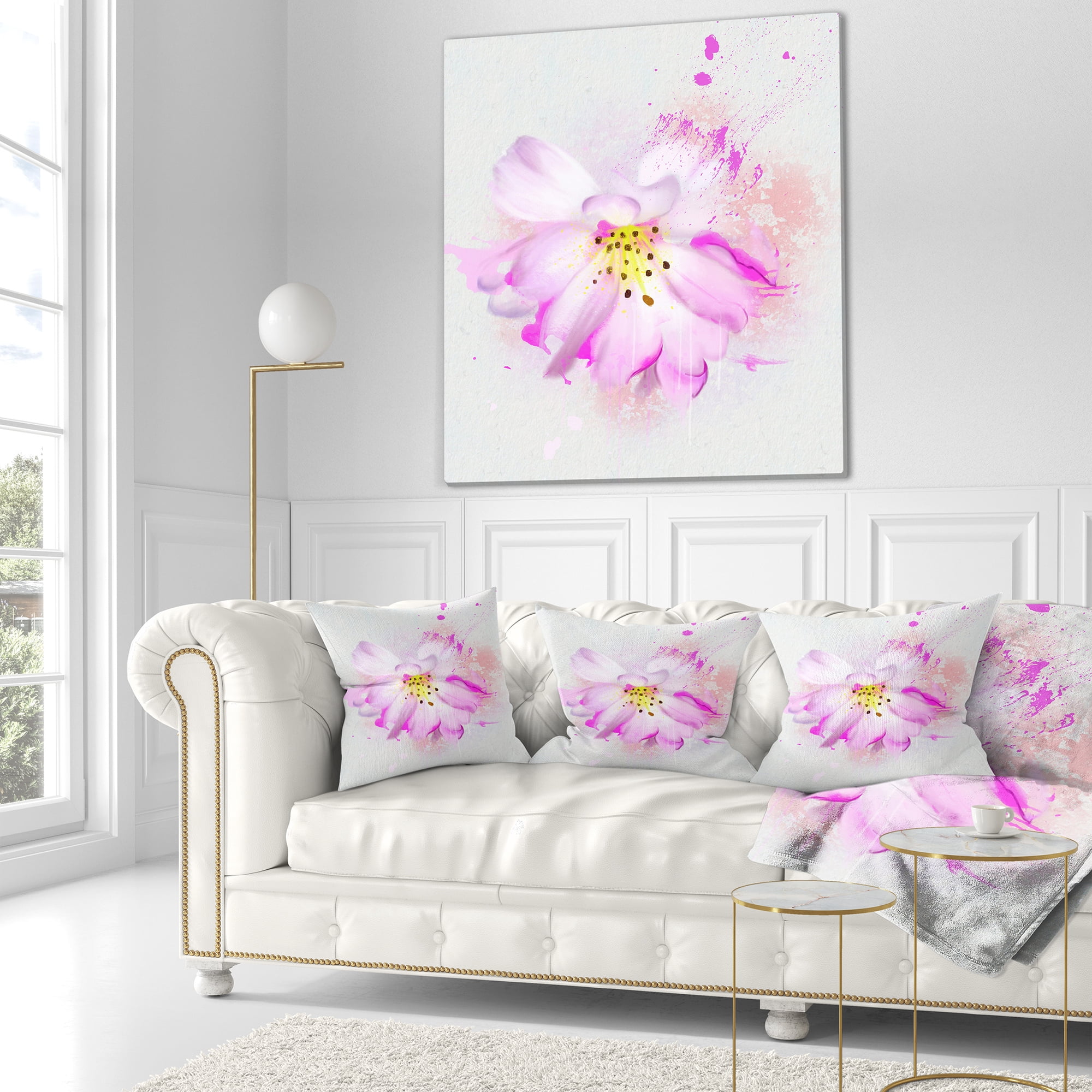 Designart Watercolor Pink Rose Illustration - Floral Throw Pillow - 16x16