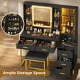 thumbnail image 4 of Amuzer Vanity Set with Charging Station and LED Lights, Makeup Desk with Storage Drawers, Black, 4 of 8