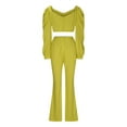 thumbnail image 6 of YUGYXL Women's 2 PC Ruffles Sleeve Crop Tops Wide Leg Pants Nightclub Party Tracksuit Outfits Suit Set Yellow L, 6 of 8